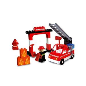 Unico Feuerwache Bausteine - 40 Teile, mit Feuerwehrmannfigur und Feuerwehrauto - Unico