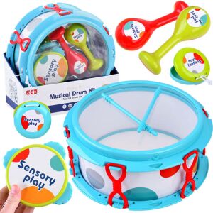 Sensory Play musical drum kit, 7-piece set with drum, maracas, tambourine, and castanets - Toy Instrument