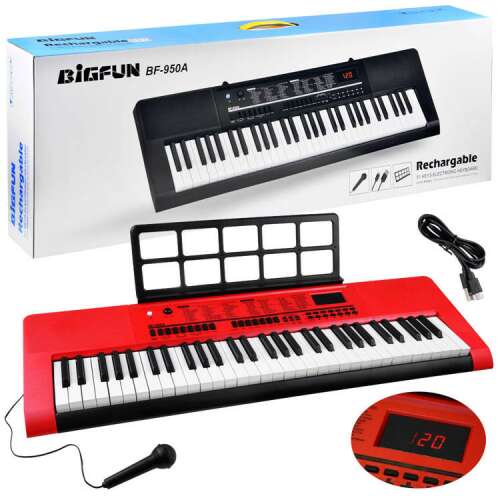 Bigfun BF-950A 61-key electronic keyboard with microphone, red and black, in box