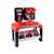 Kids toy workbench with tools, red and black plastic, 46 pieces, includes hammer, screwdriver, drill, saw, pliers, screws, nails, and blocks