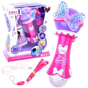 Mikrofon karaoke dla dzieci z odtwarzaczem MP3, różowy mikrofon zabawka z kokardą i opakowaniem - Gra