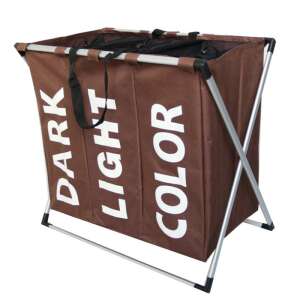 3-komorový kôš na bielizeň s tmavými, svetlými a farebnými štítkami, hnedý - Nádoby na špinavú bielizeň