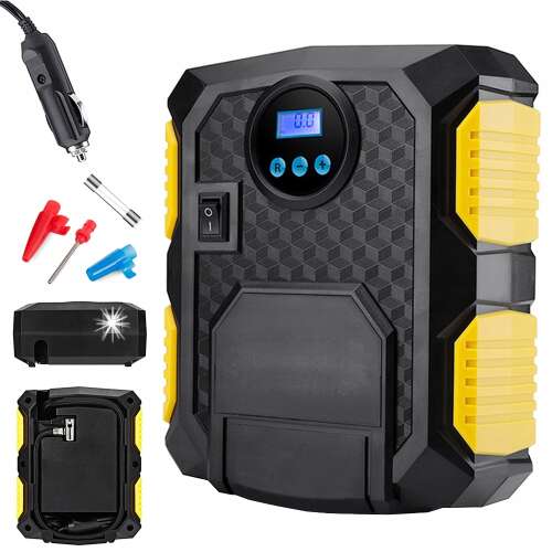 Autós kompresszor LCD kijelzővel, 12V, 150PSI, 27L/perc, tartozékokkal