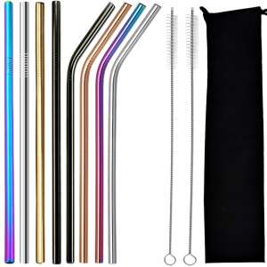 8 darabos rozsdamentes acél szívószál készlet tisztító kefékkel és hordtáskával - Szívószál