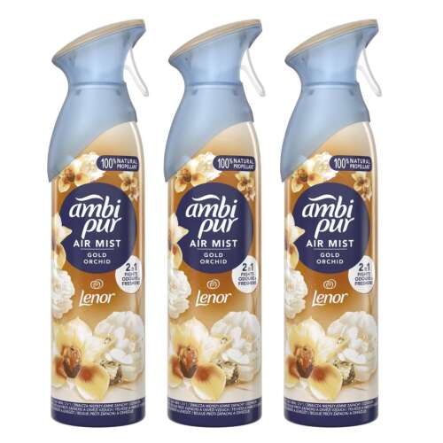3 pack Ambi Pur Air Mist Gold Orchid air freshener spray, 185ml each, eliminates odors and leaves a fresh scent