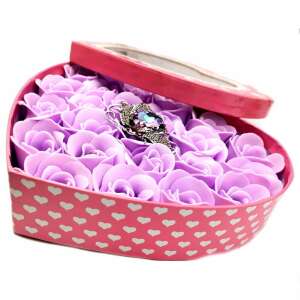 MBrands bross with crystals from Austria, in a heart-shaped box with purple roses, deer design - Brooch
