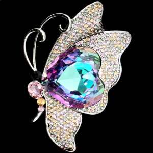 Swarovski crystal butterfly brooch with a pink drop pendant - Brooch