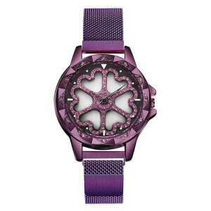 Purple Sanda women's watch with rotating heart-shaped dial, Milanese bracelet, magnetic clasp - Women's Watch