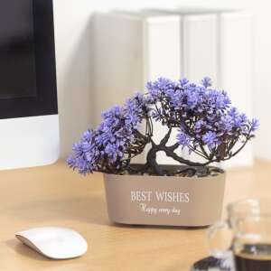 Bewello műbonsai fa lila cserépben, 'Best Wishes, Happy every day' felirattal - Bewello