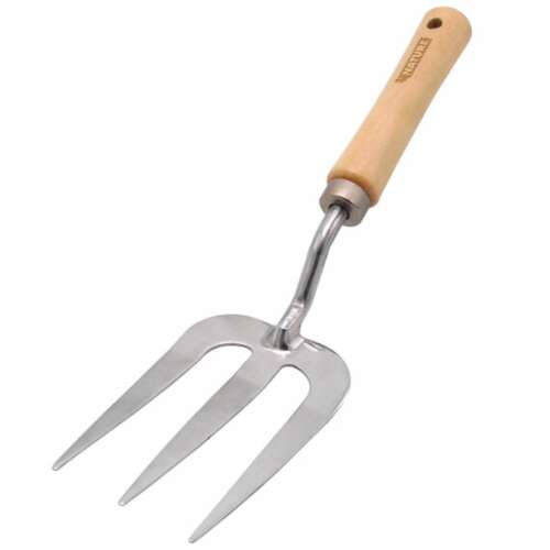 Mały widelec z 3 rozgałęzieniami (wys. 12,5 cm) 410 stal nierdzewna, uchwyt z drewna FSC - wys. 30 x 8 cm