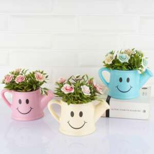 Bewello művirág dekoráció mosolygós kannában, rózsaszín, kék és fehér, lakásdekoráció - Bewello