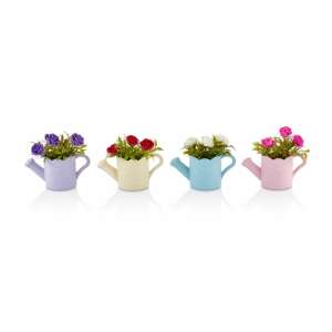 Bewello mágneses műnövény dekoráció, öntözőkanna virágokkal, 4 színben: kék, fehér, lila, rózsaszín, 11 x 10 cm - Bewello