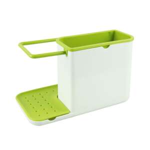 3 in 1 kitchen sink organizer, dish soap, sponge, and brush holder, green and white - Dish Rack