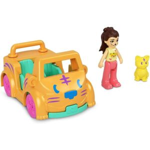 Комплект за игра Polly Pocket с тигров автомобил, кукла и фигурка на домашен любимец - Баба и Къща за кукли