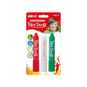 AMOS Face Deco ceruzky na maľovanie tváre, červená, biela, zelená, 3 kusy - Farby na tvár