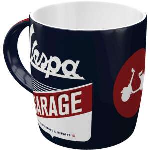 Vespa Garage Mug, blue ceramic mug with Vespa logo and Garage text, red handle - Nonbrand Mug