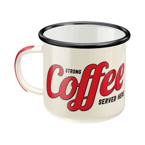 Erős kávé zománcozott bögre, fehér vörös felirattal, 0,36L