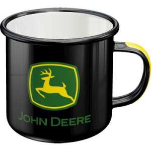Kovový hrnček s logom John Deere, čierny so žltým uchom - Nonbrand Hrnčeky