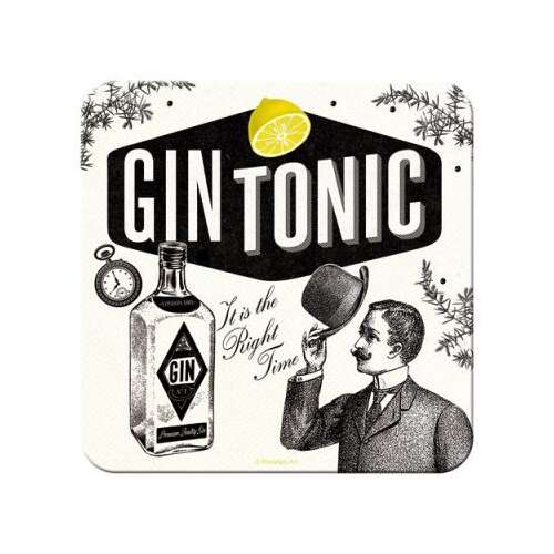 Gin Tonic poháralátét, 5 darabos szett, fémböl parafa alsórésszel, 9x9cm