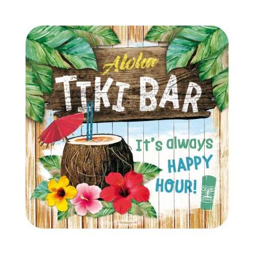 Tiki Bar poháralátét szett, 5 darabos, Aloha Tiki Bar mintával, trópusi, ital alátét, bár kiegészítők, otthoni dekoráció