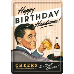 Retro Happy Birthday Handsome greeting card, metal sign with vintage illustration of a man raising a glass - Greeting Card, Invitation