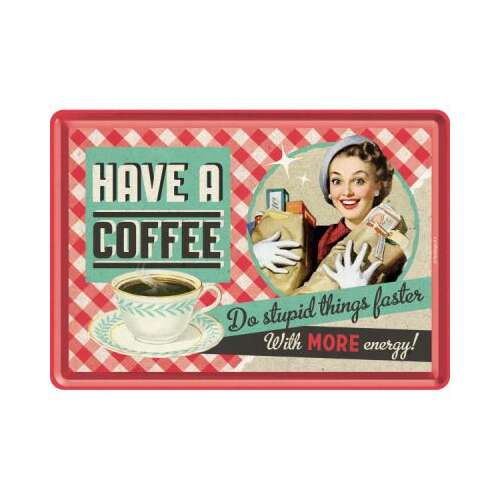 Retro Have A Coffee Üdvözlőkártya egy vintage nővel és egy csésze kávéval - Meghívó és képeslap