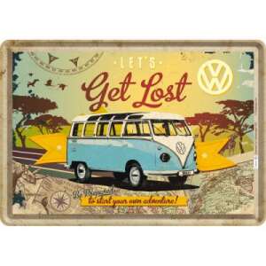 Retro VW Bulli Lets Get Lost Greeting Card, Vintage Camper Van Illustration, Travel Themed Card - Greeting Card, Invitation