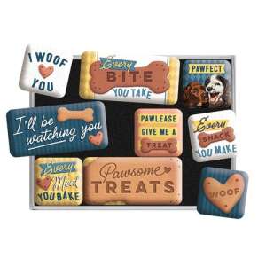 9 darabos mágnes szett kutyás üzenetekkel, mint például "Every Bite You Take" és "Pawsome Treats", átlátszó tárolóban - Hűtőmágnes