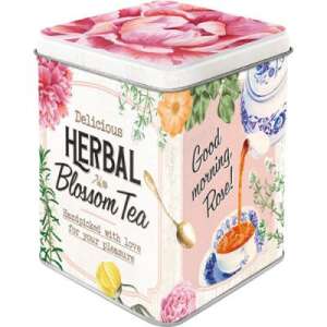 Herbal Blossom Tea tin, floral design, tea storage, kitchen storage, decorative tin - Kitchen Storage Container