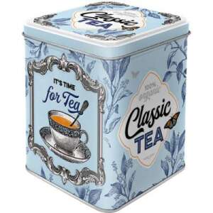 It's Time for Tea tea tin, blue and silver design, 100% organic classic tea - Kitchen Storage Container