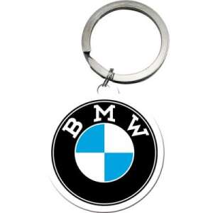 BMW logo keychain, stainless steel, round, blue and white logo on black background - Keychain