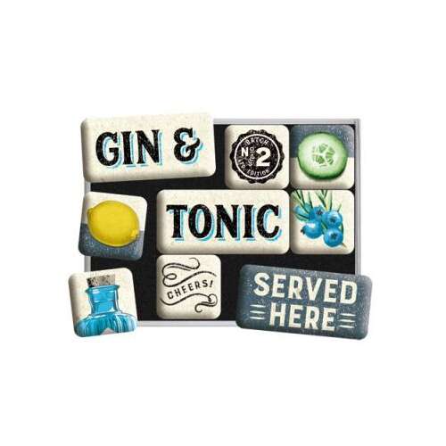 Gin & Tonic Served Here - Retro Mágnes szett, 9 darab - Hűtőmágnes