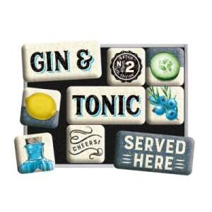 Gin & Tonic Served Here - Retro Mágnes szett, 9 darab - Hűtőmágnes