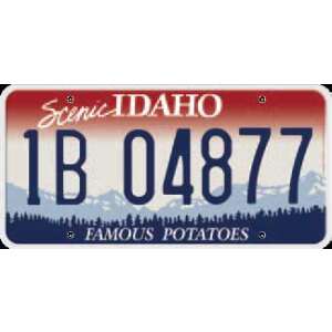 Idaho rendszámtábla, Scenic Idaho, Famous Potatoes, 1B 04877 - Vicces rendszámtábla