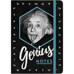Einstein Genius Notes Notebook, A5 size, 128 pages, black cover with Einstein image and math symbols, blue elastic closure - Office paper product