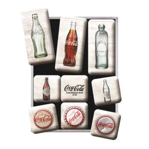 Coca-Cola Evolution mágnes szett, 9 darabos szett vintage Coca-Cola üveg mintákkal - Hűtőmágnes