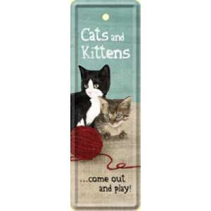 RETRO Cats And Kittens bookmark with two cute kittens and a ball of yarn, metal bookmark with paper backing - Bookmark