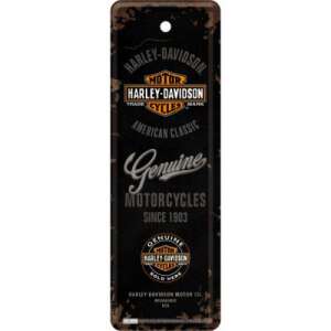 Harley Davidson Genuine Motorcycles Bookmark, metal bookmark with Harley Davidson logo and text, black and orange colors - Bookmark