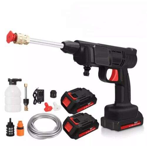Cordless pressure washer with 2 batteries, 48V, for cleaning cars, bikes, and more