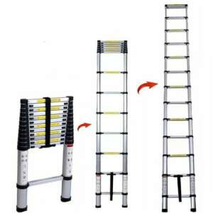 Teleskopierbare Aluminiumleiter, 2,6 Meter, 8 Stufen, 150 kg Tragfähigkeit, kompaktes Design, einfach zu verstauen, ausgeklappte und zusammengeklappte Position - Leitern und Tritte