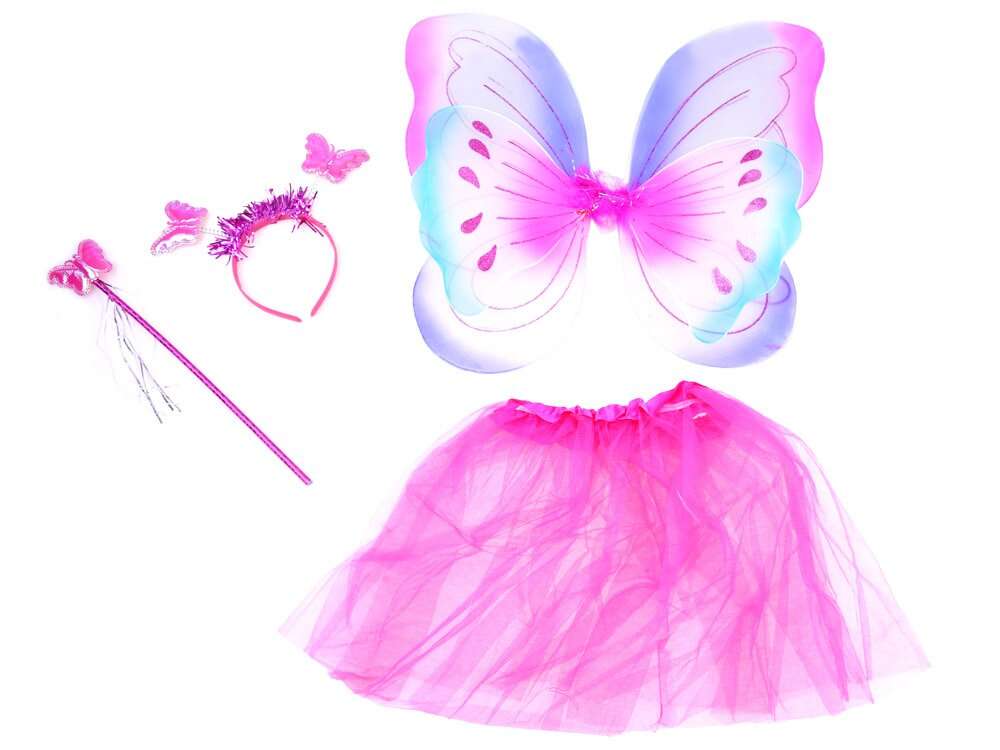 Pillangó jelmez fejpánttal és varázspálcával -sötétrózsaszín színben