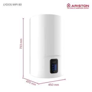 Ariston Lydos WiFi 80 V 1.8K EU elektromos vízmelegítő, 80 literes kapacitás, függőleges szerelés, méretek - Ariston