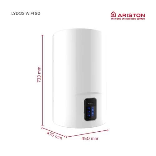 Ariston Lydos WiFi 80 V 1.8K EU elektromos vízmelegítő, 80 literes kapacitás, függőleges szerelés, méretek