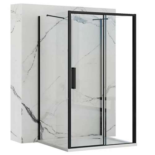 Black framed sliding shower cabin Rapid Slide, 3/4 view