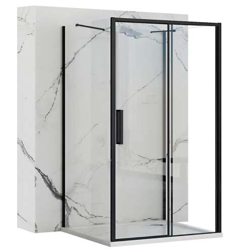 Black framed sliding shower cabin Rapid Slide, 3/4 view