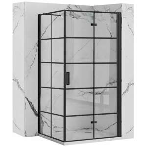 Rea Molier Black 80x90 shower cabin, black frame, glass door, modern design - Rea