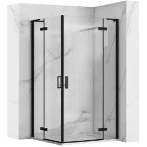REA Hugo Double Black 100x100 shower enclosure, black frame, 3 door, corner installation - Rea