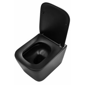 Rea Julio Black Matte Wall-Hung Toilet with Seat Open - Toilet