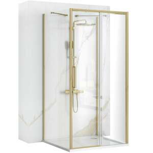 REA Rapid Slide Brush Gold shower enclosure, gold frame, glass doors, modern design - Rea