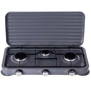 Tragbarer 3-Brenner-Gaskochfeld zum Campen und Kochen im Freien, grau - Kochplatten